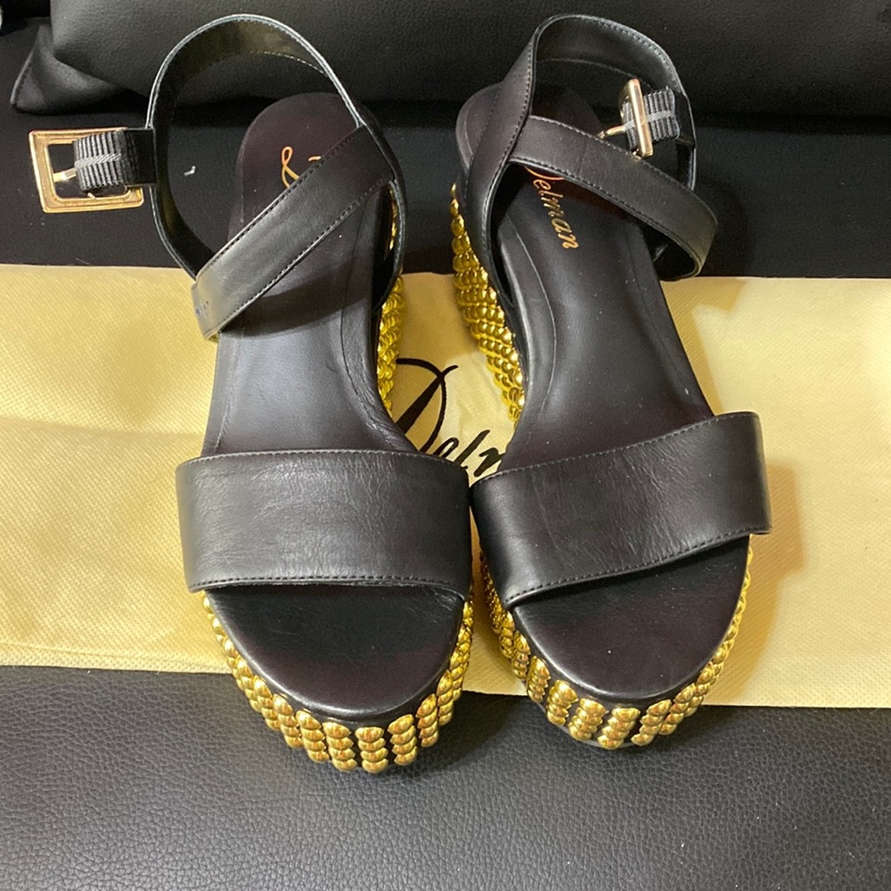 Black and gold studded platform sandals
